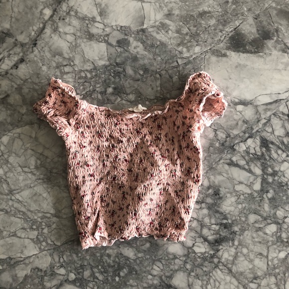 pink floral off the shoulder crop top